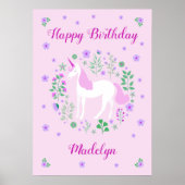 Roze Unicorn Happy Birthday Poster (Voorkant)