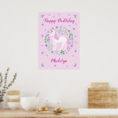Roze Unicorn Happy Birthday Poster (Keuken)