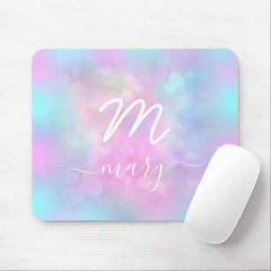 Roze Unicorn Holograaf Naam Modern Monogram White Muismat