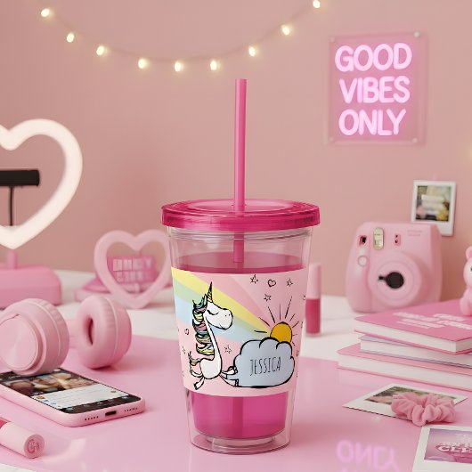 Roze Unicorn Illustratie Acryl Drinkbeker