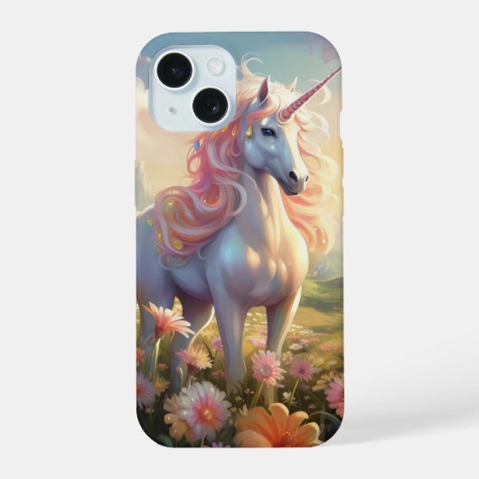 Roze Unicorn iPhone 15 Case (Achterkant)