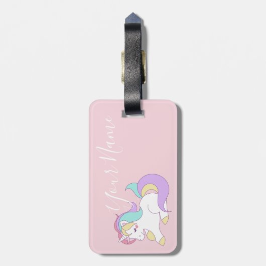 roze Unicorn | Jouw naam hier | BAGAGELABEL (Achterkant verticaal)