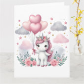 Roze Unicorn Kaart (Gele Bloem)