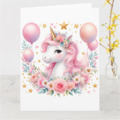 Roze Unicorn Kaart (Gele Bloem)