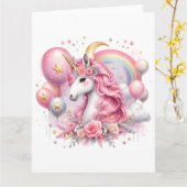 Roze Unicorn Kaart (Gele Bloem)