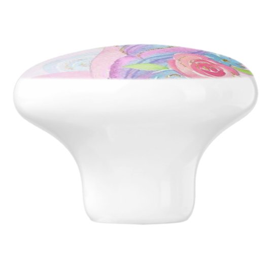 Roze Unicorn Keramische Knop (Zijkant)