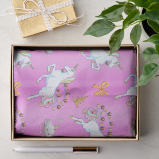 Roze Unicorn Kerstmis Tissuepapier (Geschenk)