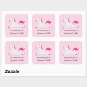 Roze Unicorn Kinder boekborden Vierkante Sticker (Vel)