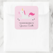 Roze Unicorn Kinder boekborden Vierkante Sticker (Tas)