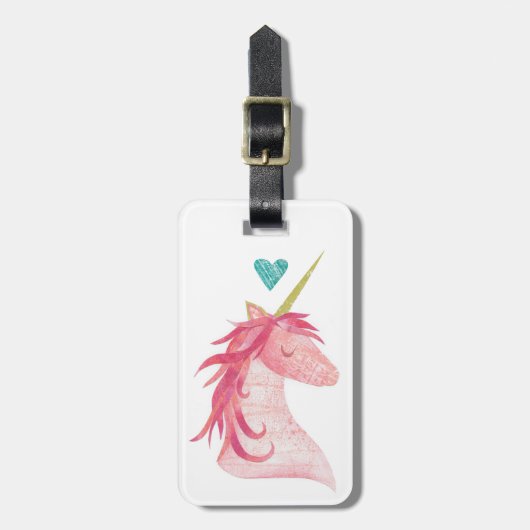 Roze Unicorn Magic met hart Bagagelabel (Voorkant verticaal)