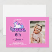 Roze Unicorn Magical Any Age 6th Birthday Foto Kaart (Voorkant / Achterkant)