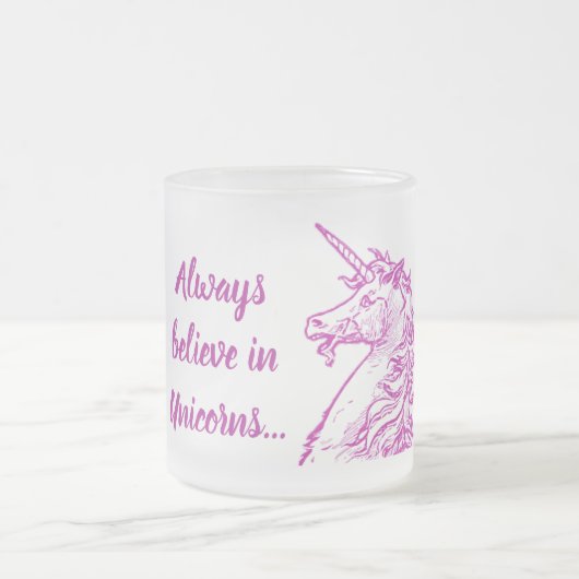 Roze Unicorn Magical Believe Quote of Jouw tekst Matglas Koffiemok (Center)