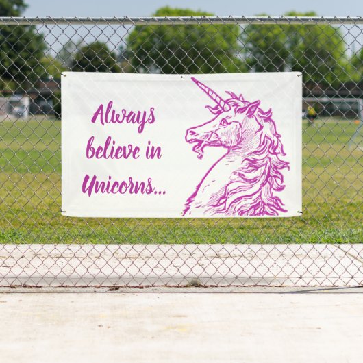 Roze Unicorn Magical Believe Quote of Jouw tekst Spandoek (Insitu)