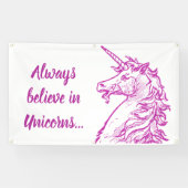 Roze Unicorn Magical Believe Quote of Jouw tekst Spandoek (Horizontaal)