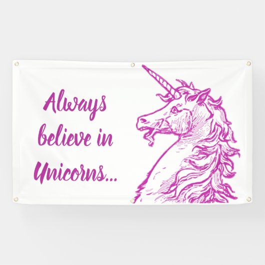 Roze Unicorn Magical Believe Quote of Jouw tekst Spandoek (Horizontaal)
