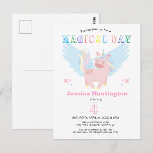 Roze Unicorn Magical Day Birthday Party Invitation Briefkaart