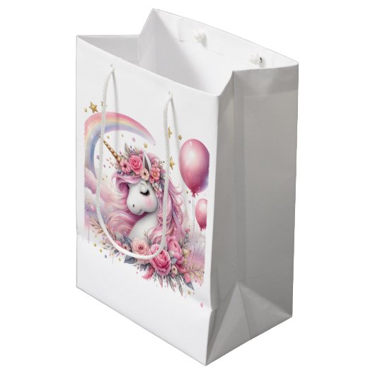 Roze Unicorn Medium Cadeauzakje (Voorkant Gekanteld)
