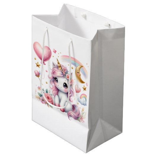 Roze Unicorn Medium Cadeauzakje (Voorkant Gekanteld)