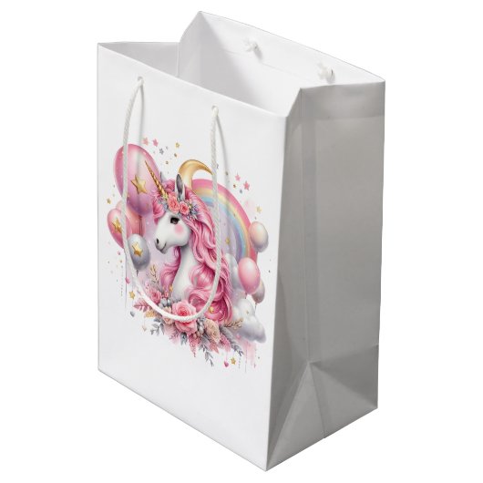 Roze Unicorn Medium Cadeauzakje (Achterkant Gekanteld)