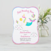 Roze UNICORN MERMAID Invitaties Metaalachtige Kaar Kaart (Staand voorkant)