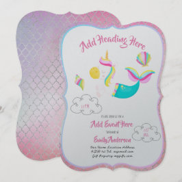 Roze UNICORN MERMAID Invitaties Metaalachtige Kaar Kaart