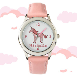 Roze Unicorn met naam Horloge