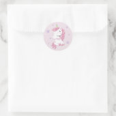 Roze Unicorn met Paarse sterren Ronde Sticker (Tas)