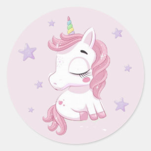 Roze Unicorn met Paarse sterren Ronde Sticker