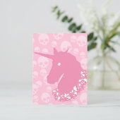 Roze Unicorn met Skulls Briefkaart (Staand voorkant)