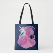  roze Unicorn op blauw Tote Bag (Voorkant)