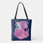  roze Unicorn op blauw Tote Bag (Achterkant)