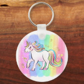 roze unicorn op regenboogachtergrond sleutelhanger (Voorkant)