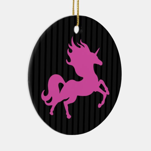 Roze Unicorn op zwarte achtergrond Keramisch Ornament (Rechts)