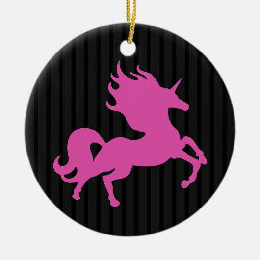Roze Unicorn op zwarte achtergrond Keramisch Ornament (Voorkant)
