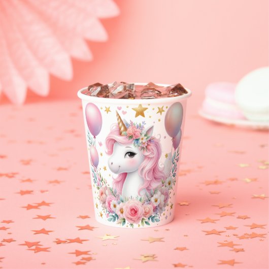Roze Unicorn Papieren Bekers (Insitu)