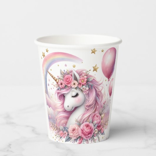 Roze Unicorn Papieren Bekers (Achterkant)