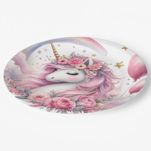 Roze Unicorn Papieren Bordje (Gekanteld)
