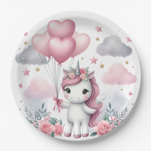Roze Unicorn Papieren Bordje (Voorkant)