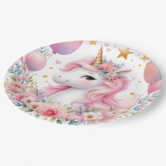 Roze Unicorn Papieren Bordje (Gekanteld)