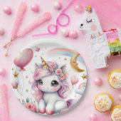 Roze Unicorn Papieren Bordje (Feest)