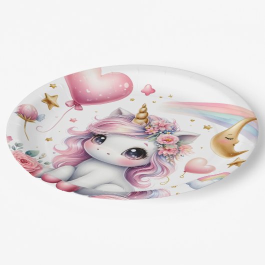 Roze Unicorn Papieren Bordje (Gekanteld)