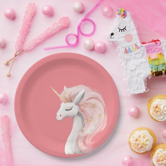  roze Unicorn Papieren Bordje (Feest)