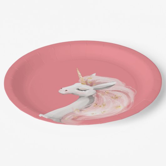  roze Unicorn Papieren Bordje (Gekanteld)