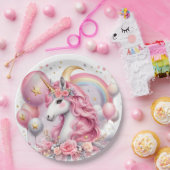 Roze Unicorn Papieren Bordje (Feest)