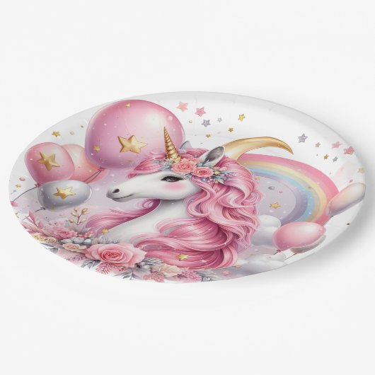 Roze Unicorn Papieren Bordje (Gekanteld)
