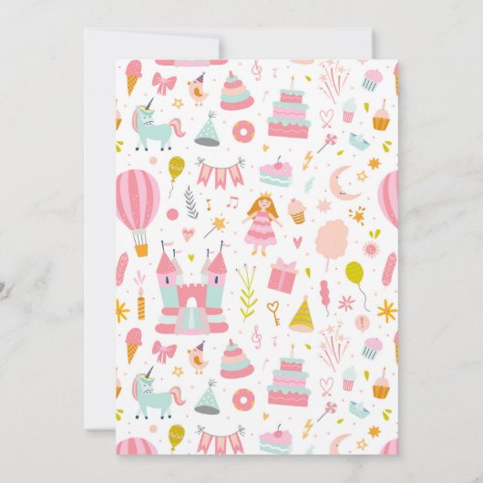 Roze Unicorn Party Pattern Girl Kind Birthday Kaart (Achterkant)