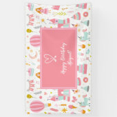Roze Unicorn Party Pattern Girl Kind Happy Birthda Spandoek (Verticaal)