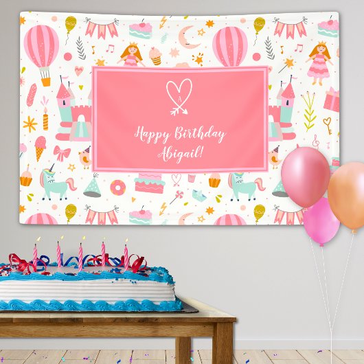 Roze Unicorn Party Pattern Girl Kind Happy Birthda Spandoek
