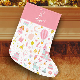 Roze Unicorn Party Pattern Monogrammed Girl Kind Kleine Kerstsok