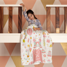 Roze Unicorn Party Pattern Monogrammed Girl Kinder Fleece Deken